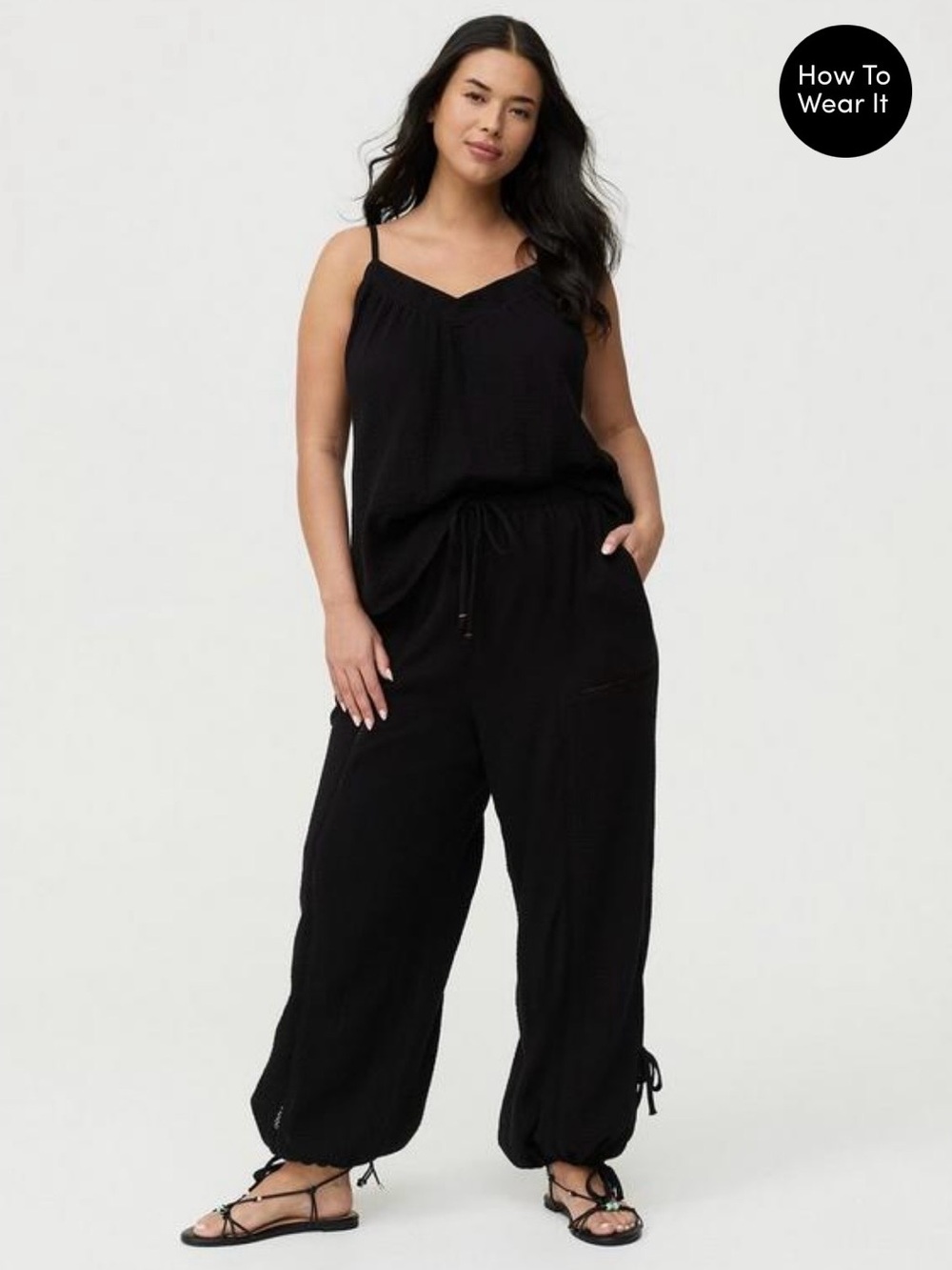 🐷 Torrid Black Pull On High Rise Relaxed  Jogger With Lattice Detail